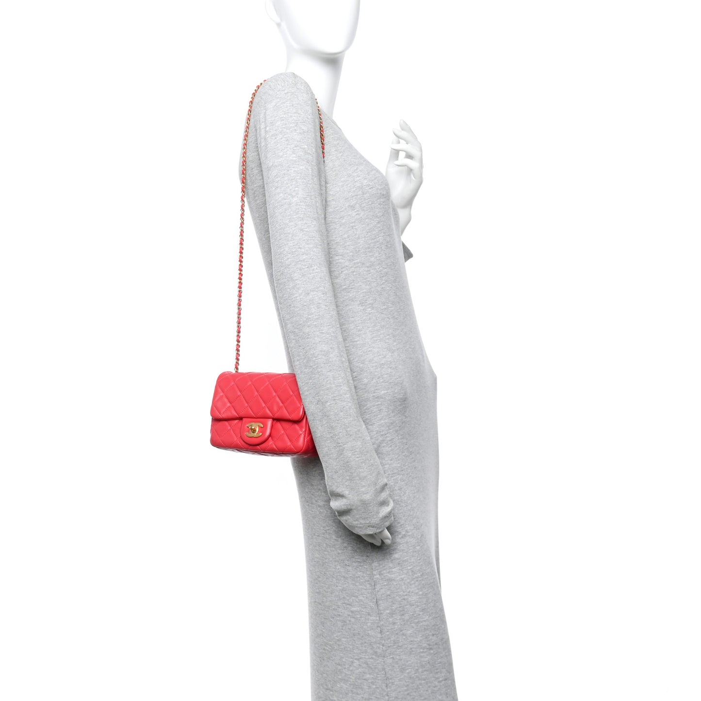 Lambskin Quilted Mini Pearl Crush Flap Red