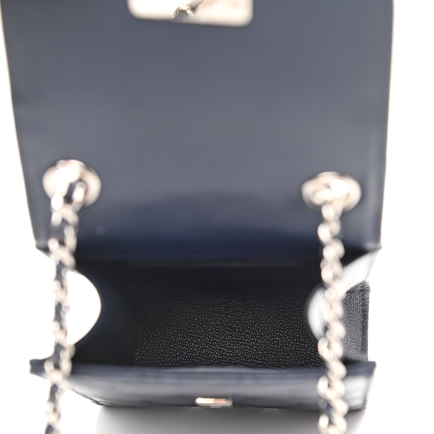 Grained Calfskin Quilted CC Box Clutch With Chain Navy