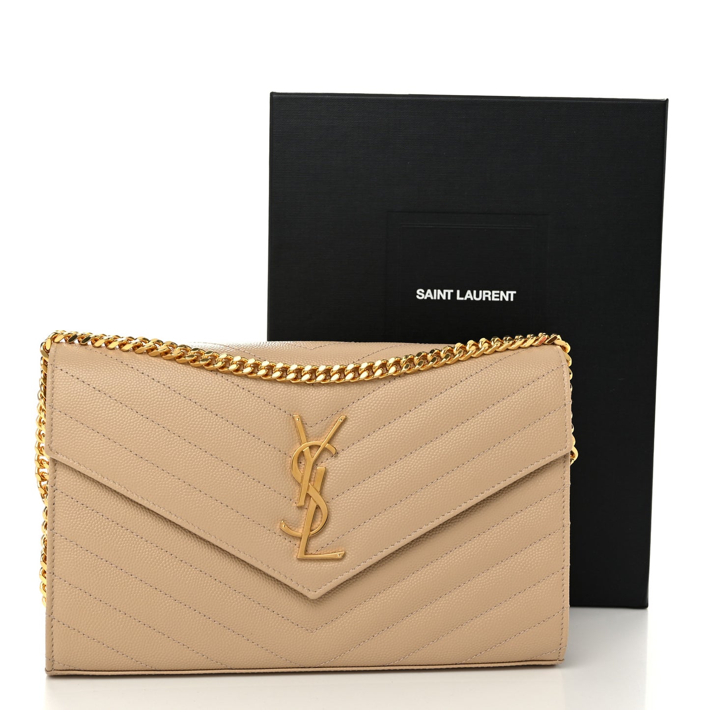 Grain De Poudre Matelasse Chevron Monogram Envelope Chain Wallet Nude Powder