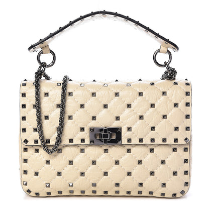 Valentino Garavani Craquele Nappa Medium Rockstud Spike Shoulder Bag Light Ivory 1 of 10