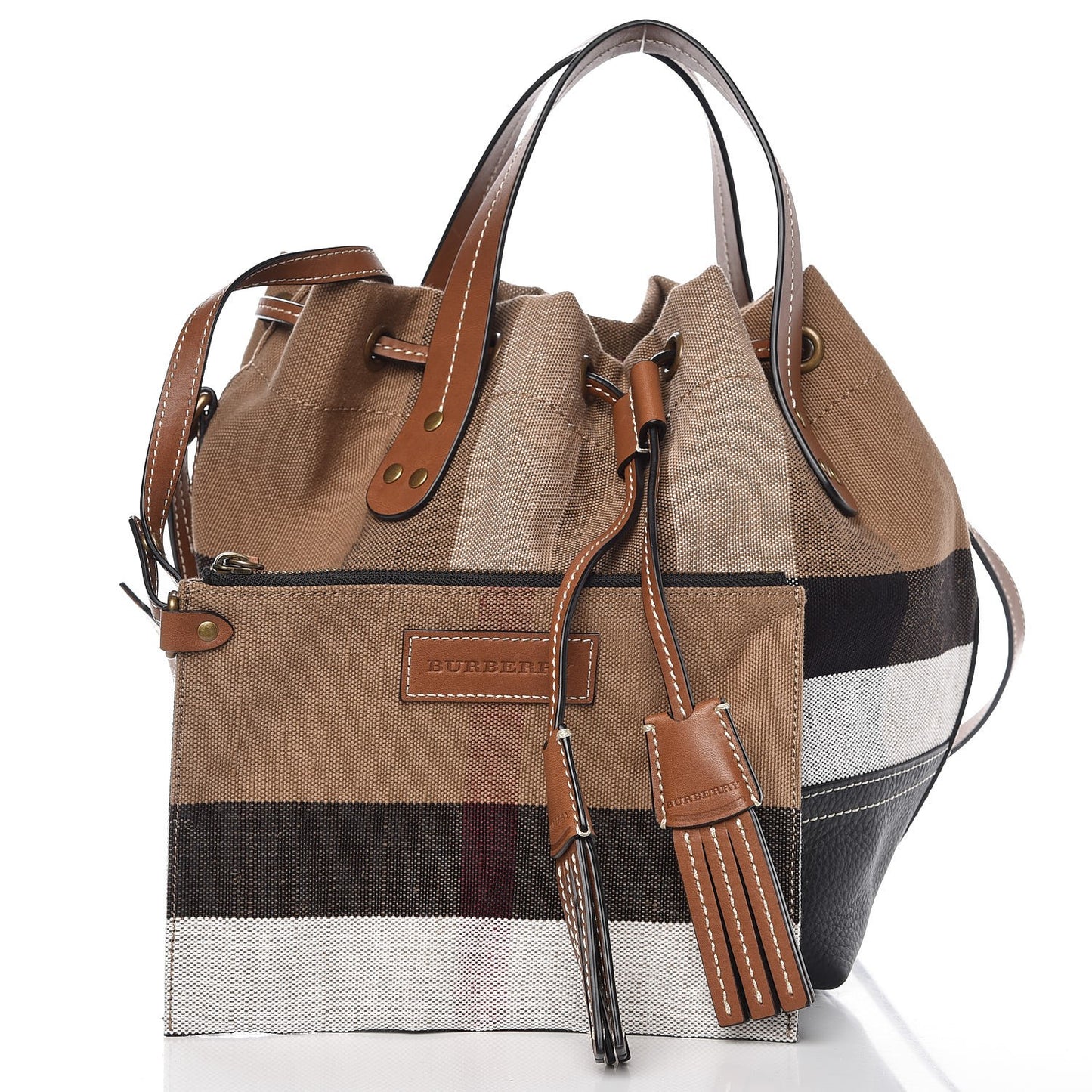 Canvas Mega Check Small Bucket Tan
