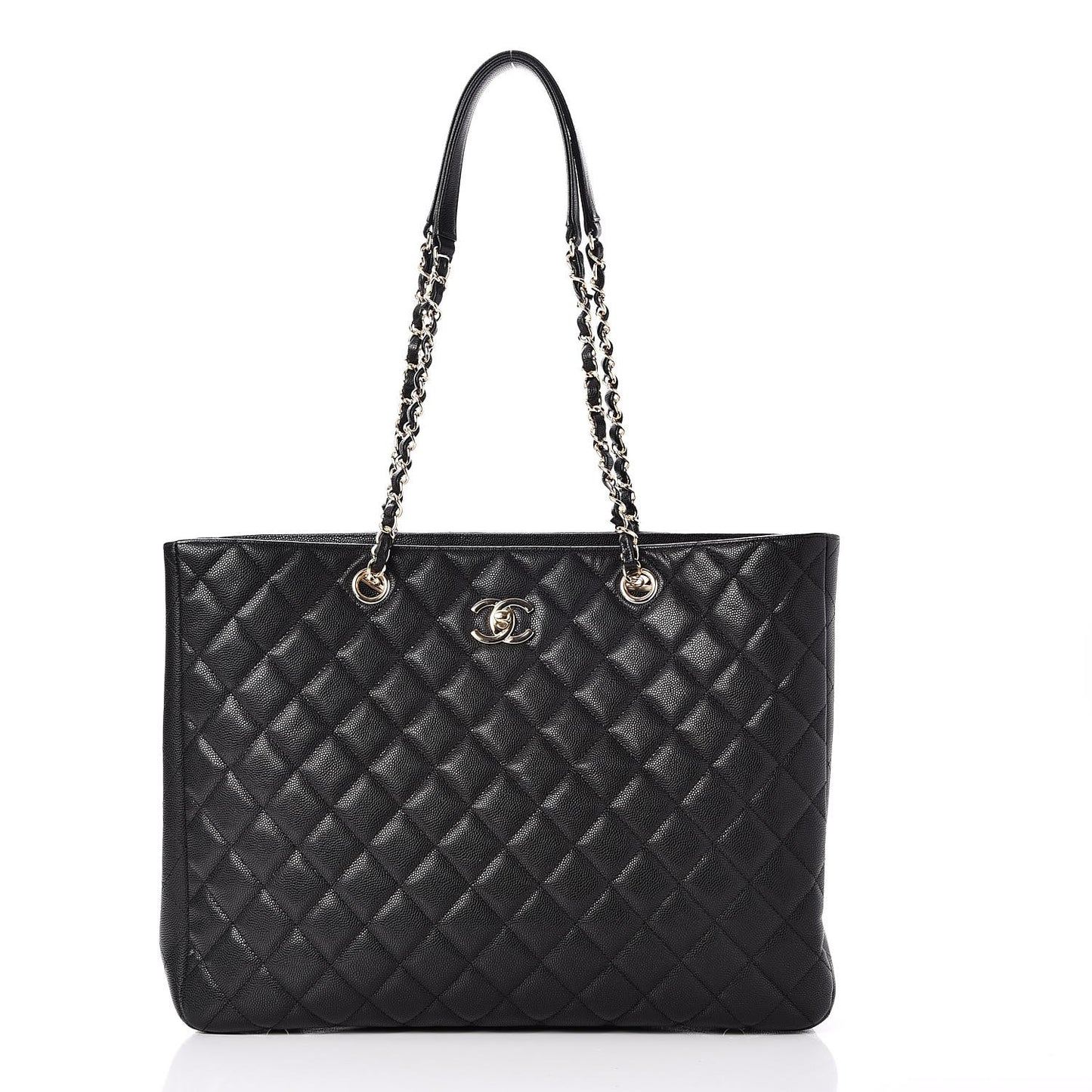 Caviar Quilted Large Shopping Tote Black