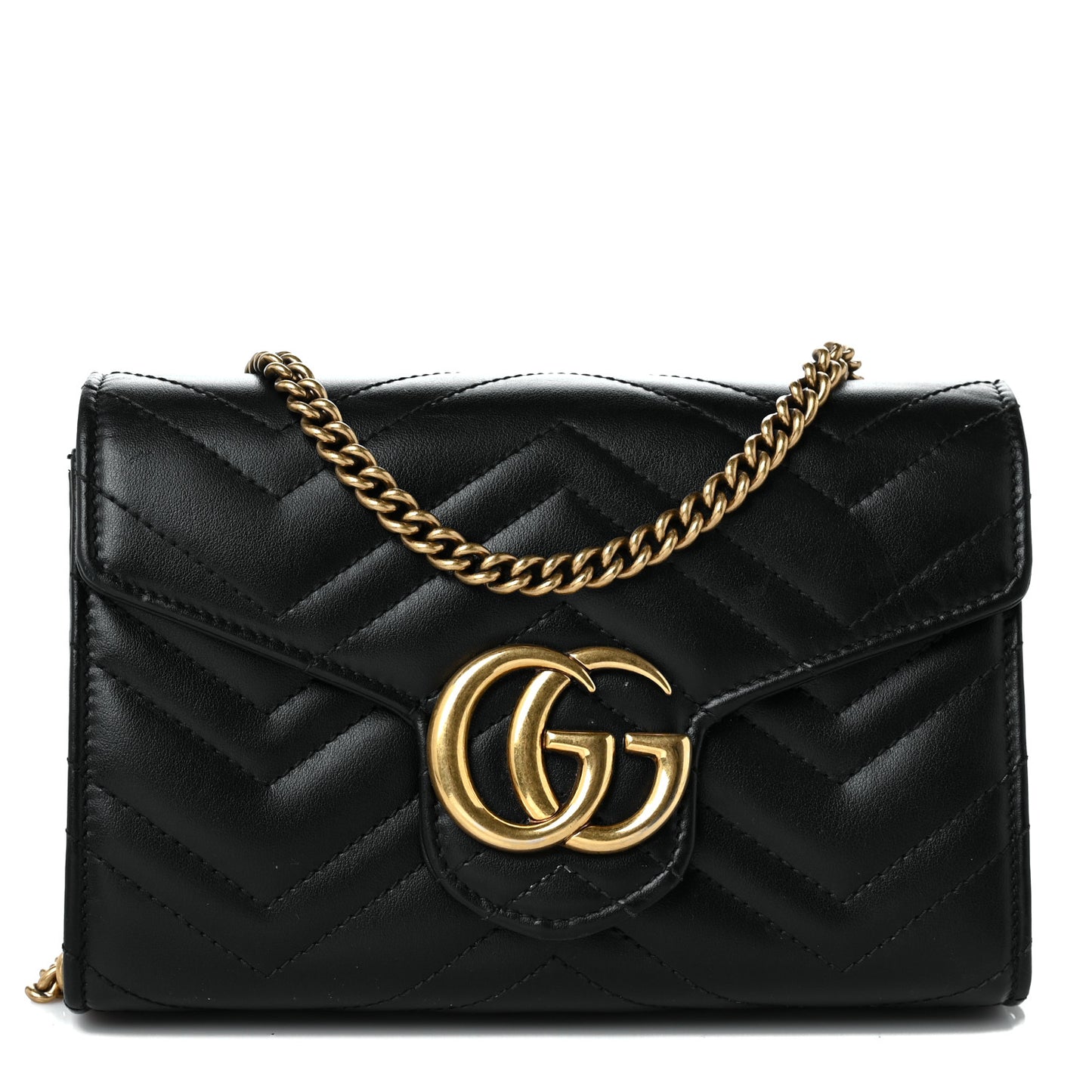 Calfskin Matelasse GG Marmont Chain Wallet Black