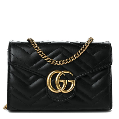 Gucci Calfskin Matelasse GG Marmont Chain Wallet Black 1 of 9