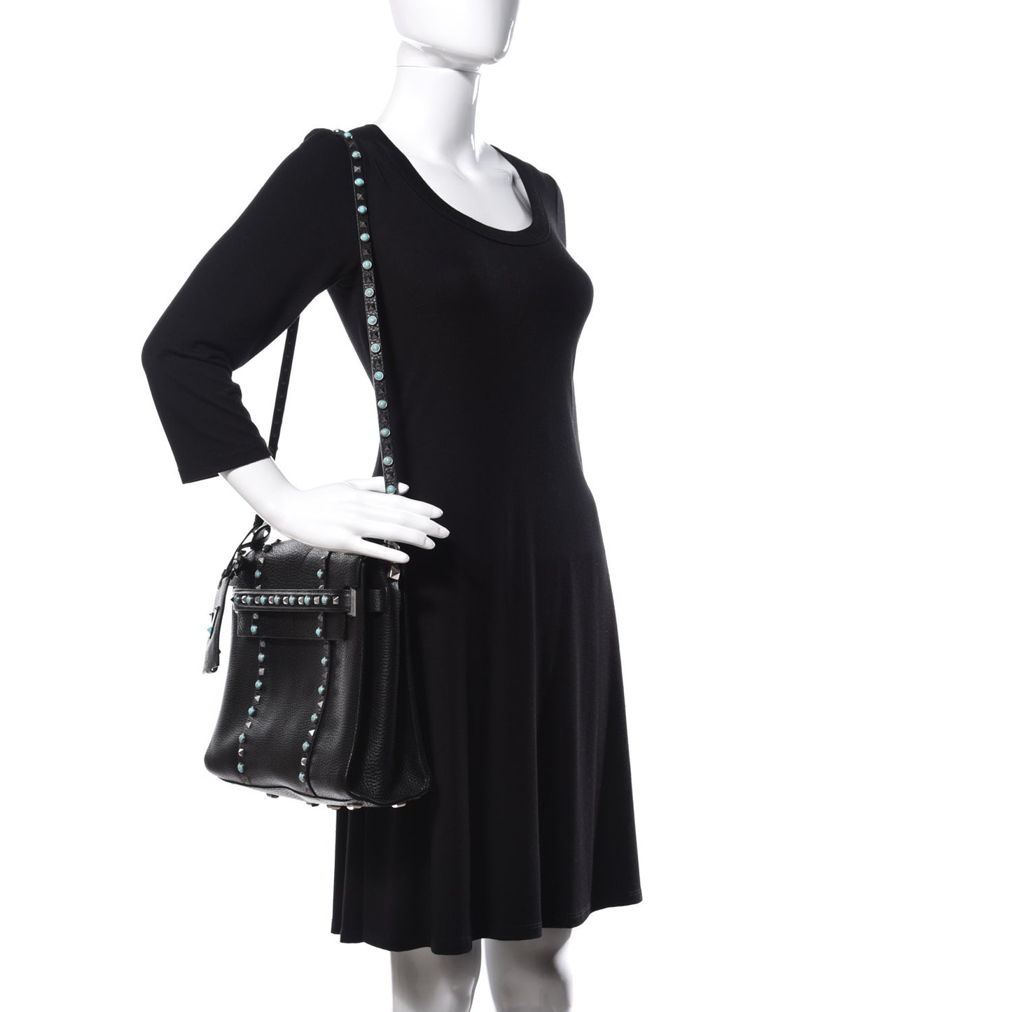 Alce Calfskin My Rockstud Rolling Frame Bag Black
