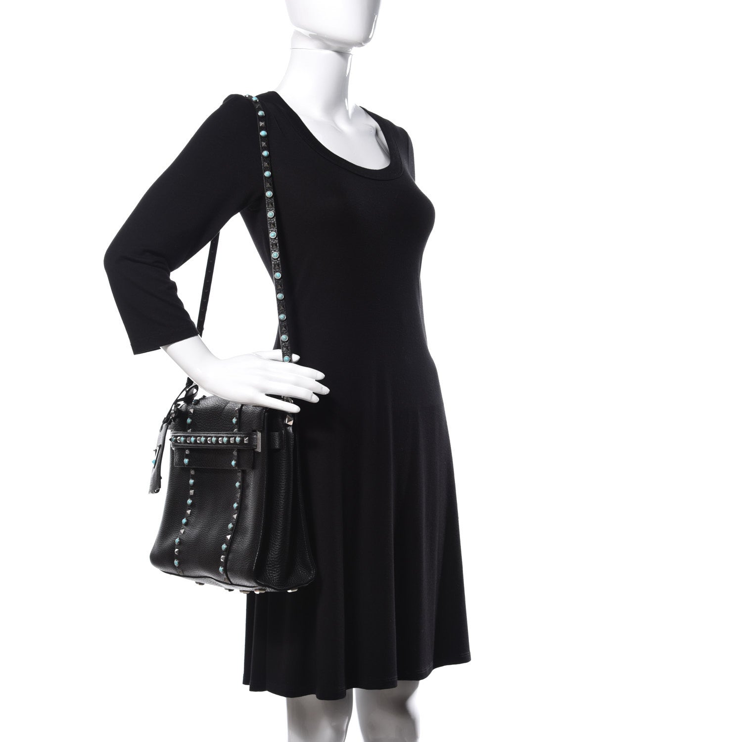 Valentino Garavani Alce Calfskin My Rockstud Rolling Frame Bag Black 2 of 15