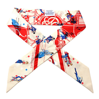 Hermes Silk Ex-Libris Les Parisiennes Twilly Crème Rouge Bleu 1 of 4
