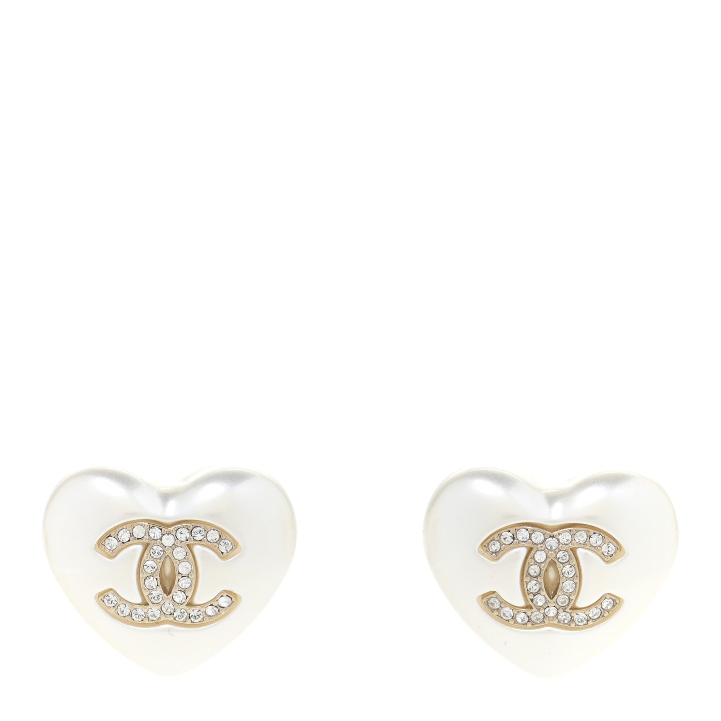 Pearl Crystal CC Heart Earrings Gold