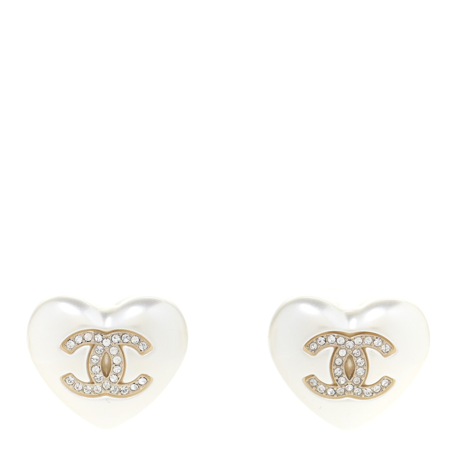 Chanel Pearl Crystal CC Heart Earrings Gold 1 of 5