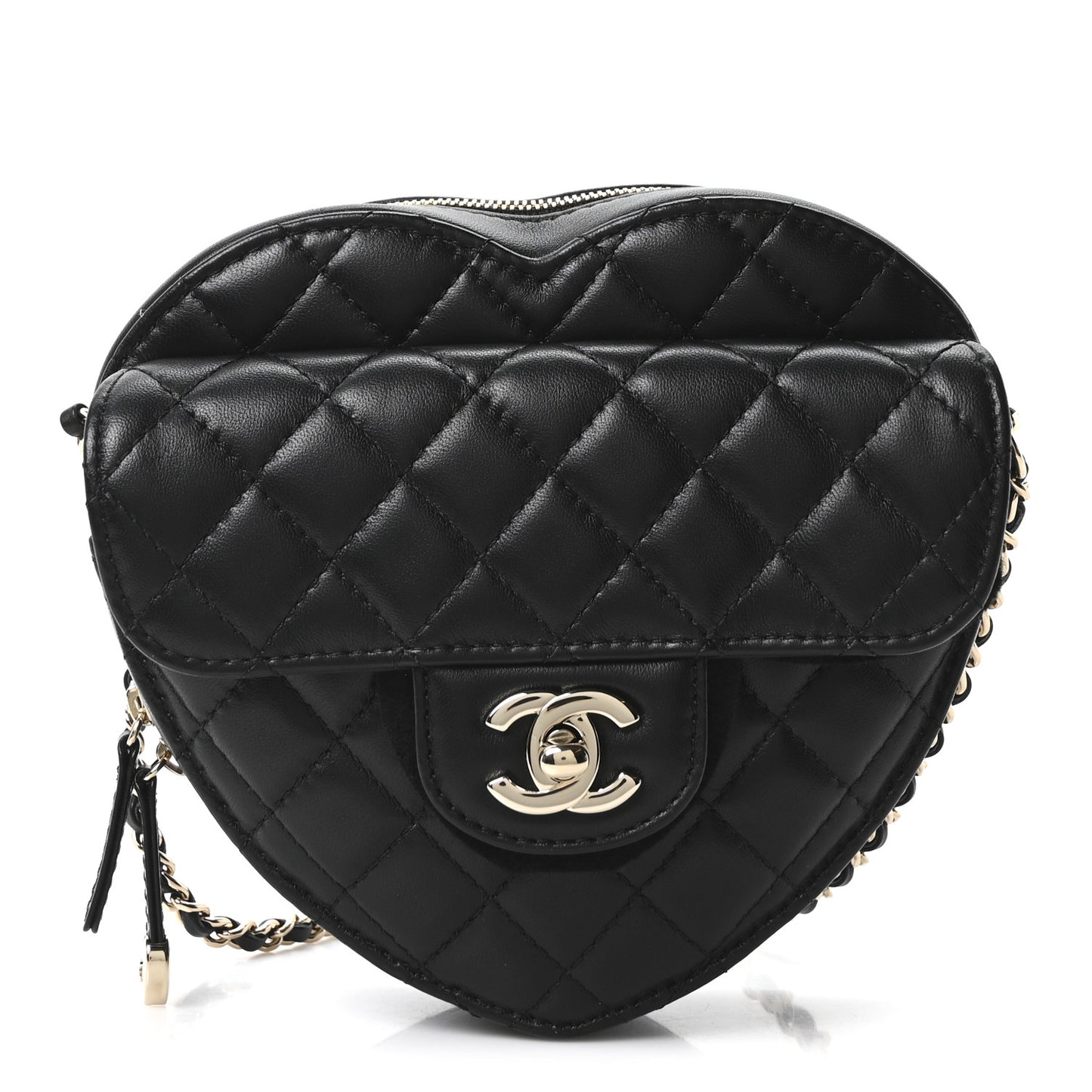Lambskin Quilted CC In Love Heart Bag Black