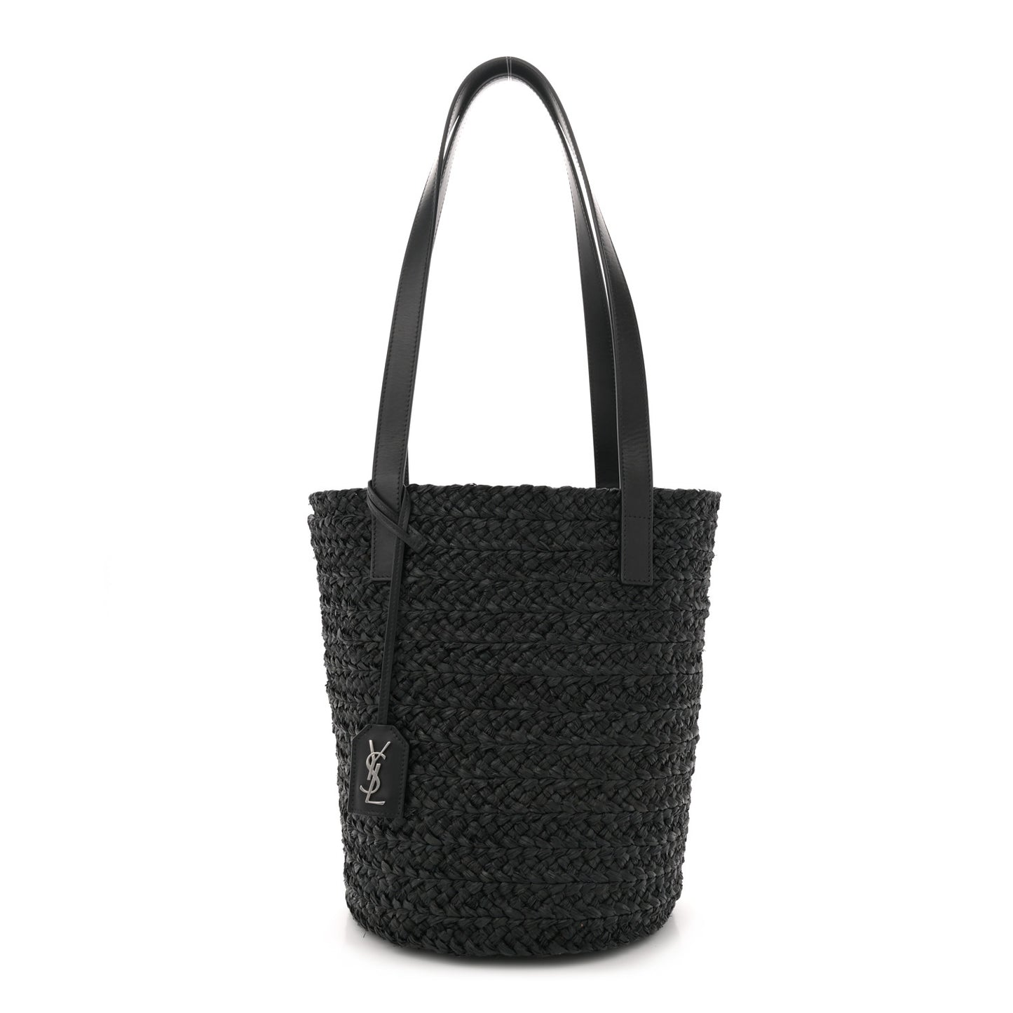 Raffia Calfskin Small Panier Tote Black