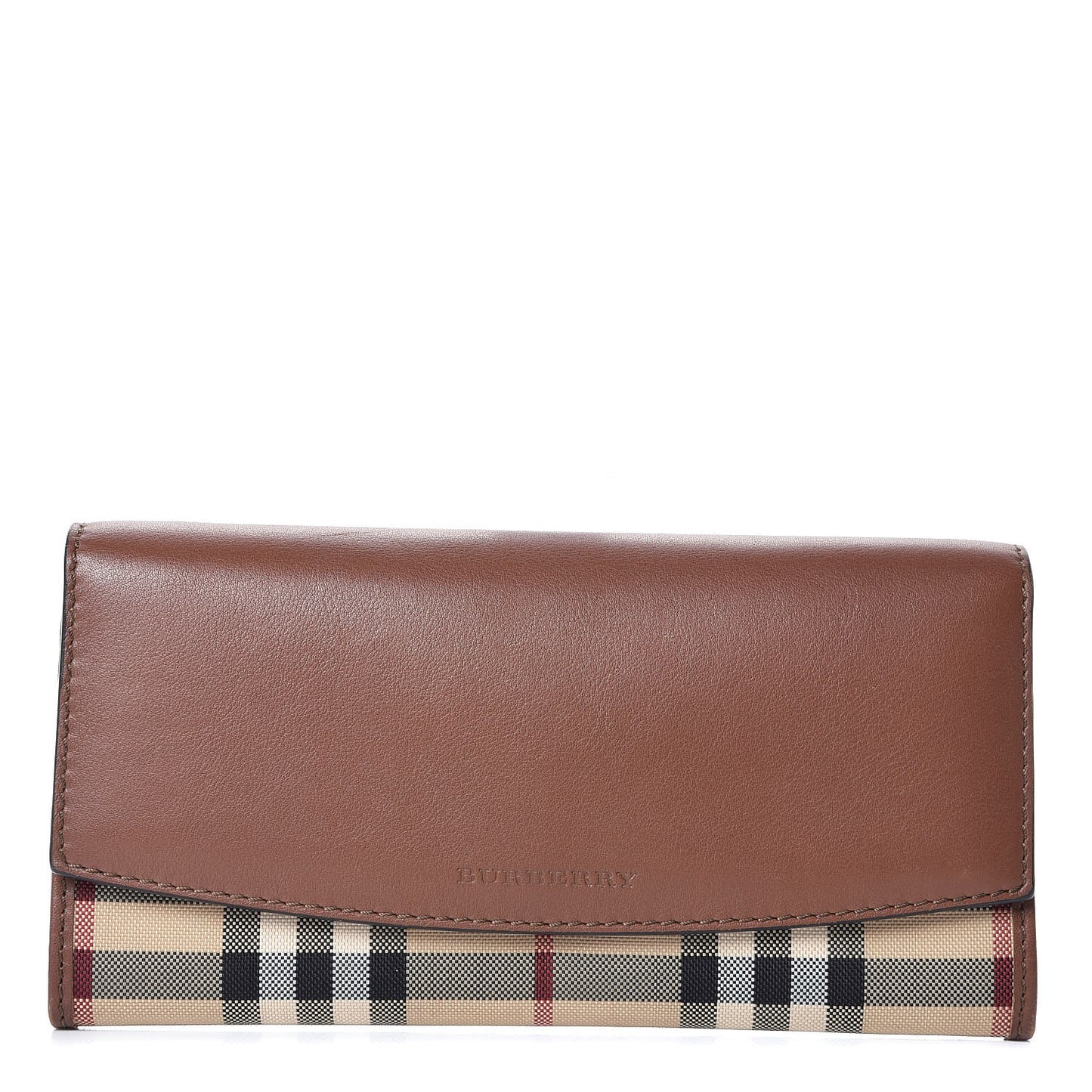 Grainy Calfskin House Check Continental Wallet Tan