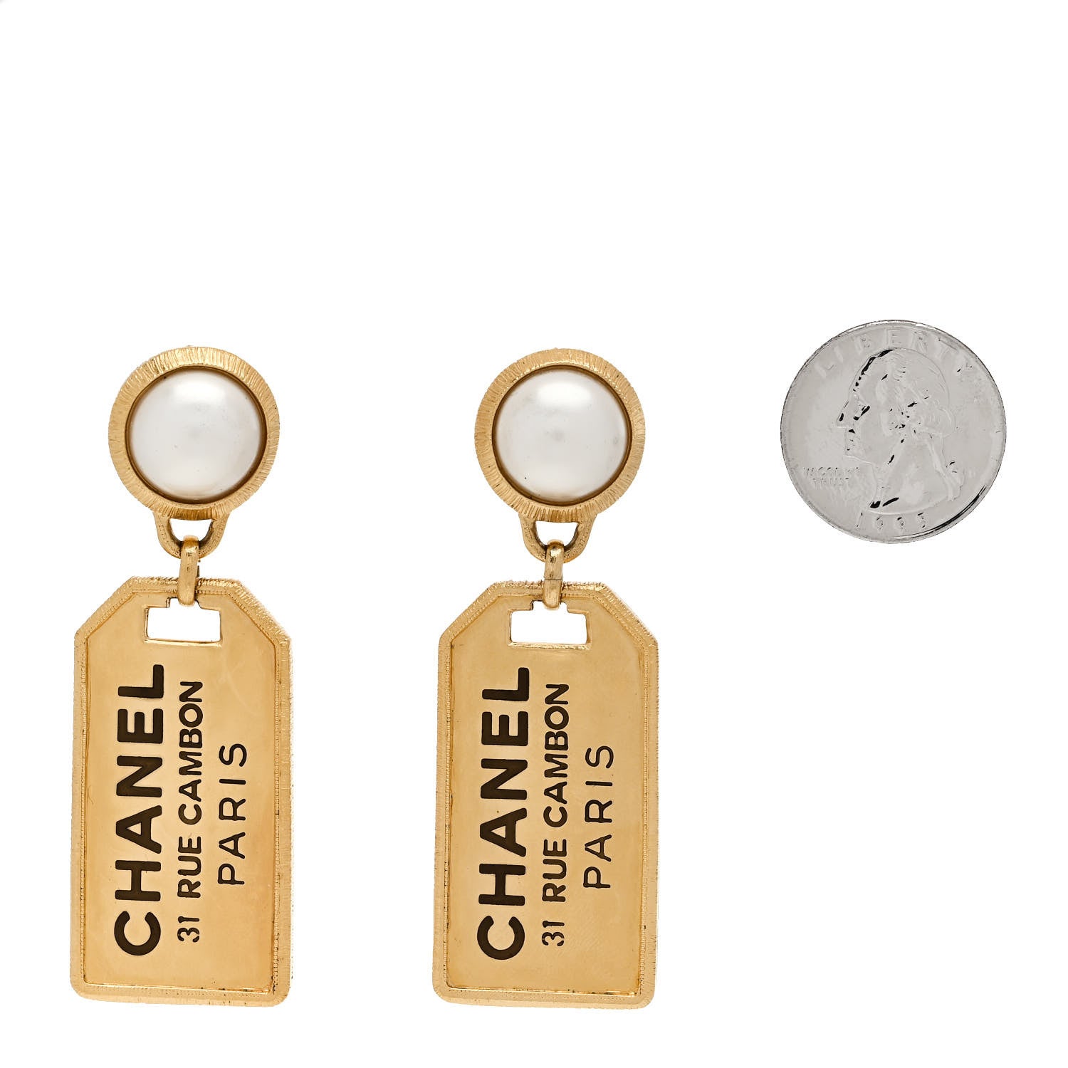 Chanel Pearl CC Tags Drop Earrings Gold 2 of 5