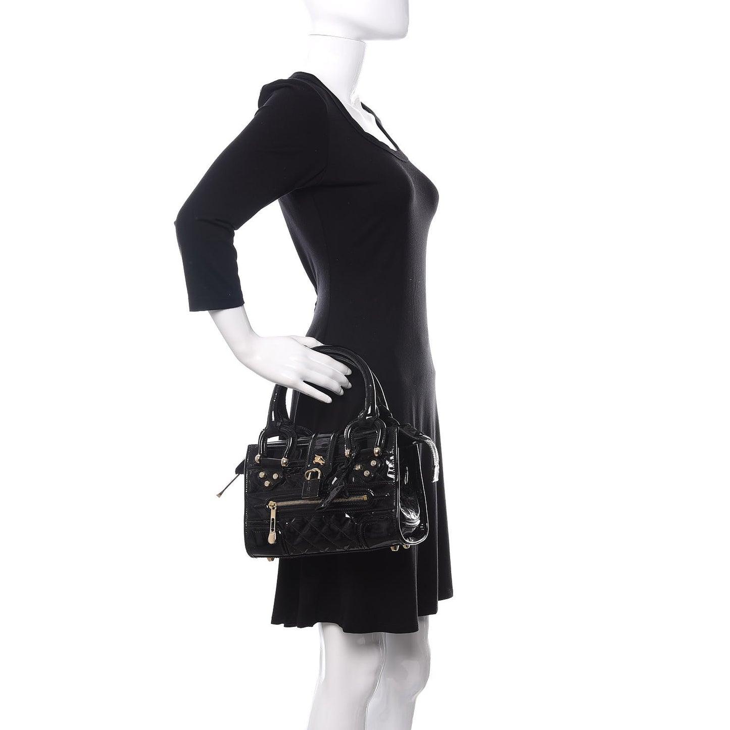 Patent Quilted Mini Manor Tote Black
