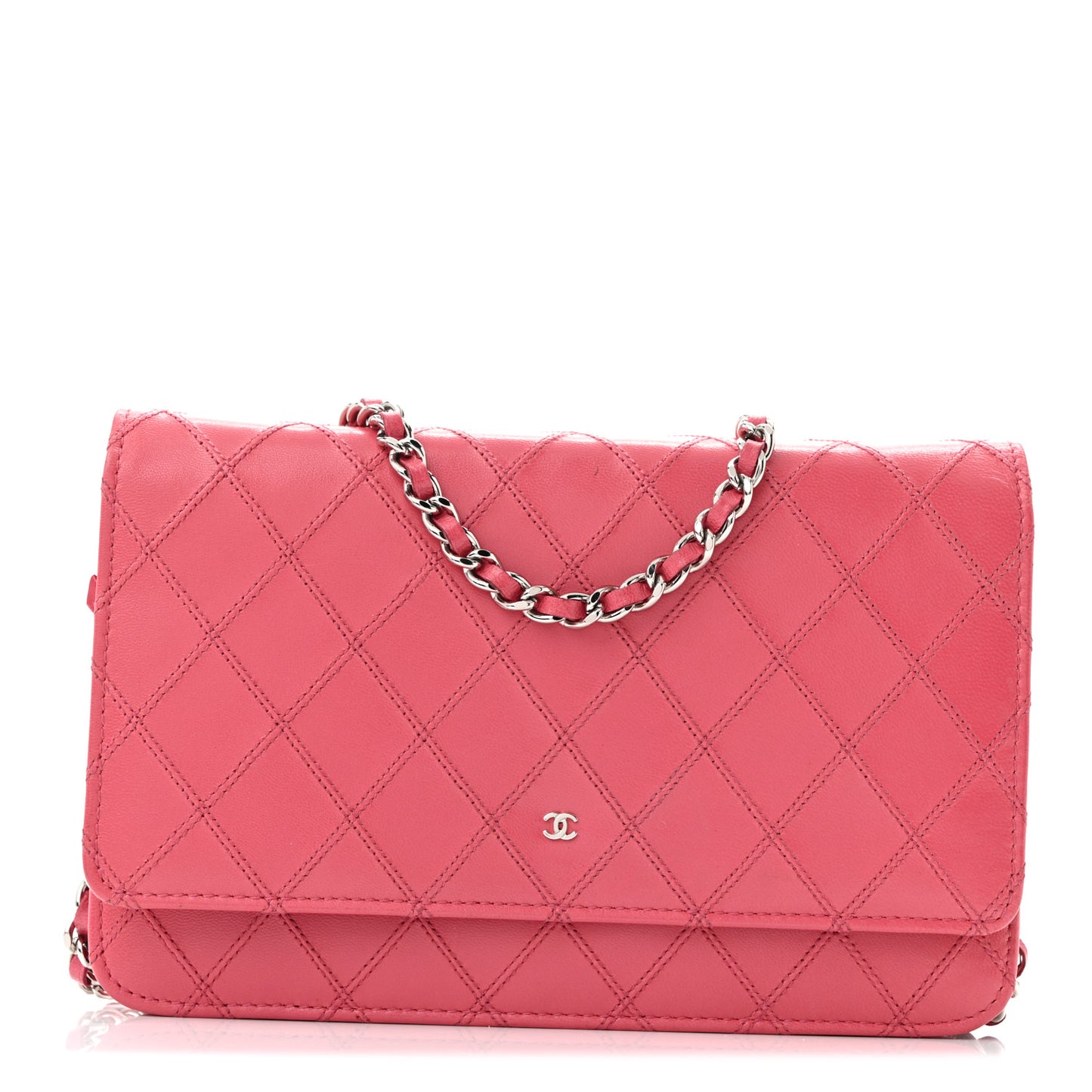 Lambskin Diamond Stitched Wallet On Chain WOC Pink