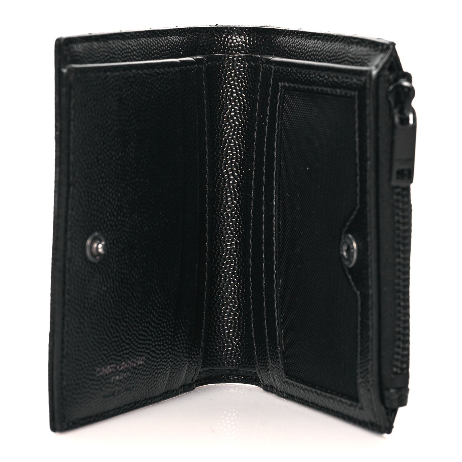 Saint Laurent Grain De Poudre Matelasse Chevron Monogram Zipped Card Case Black 5 of 10