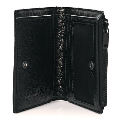 Saint Laurent Grain De Poudre Matelasse Chevron Monogram Zipped Card Case Black 5 of 10