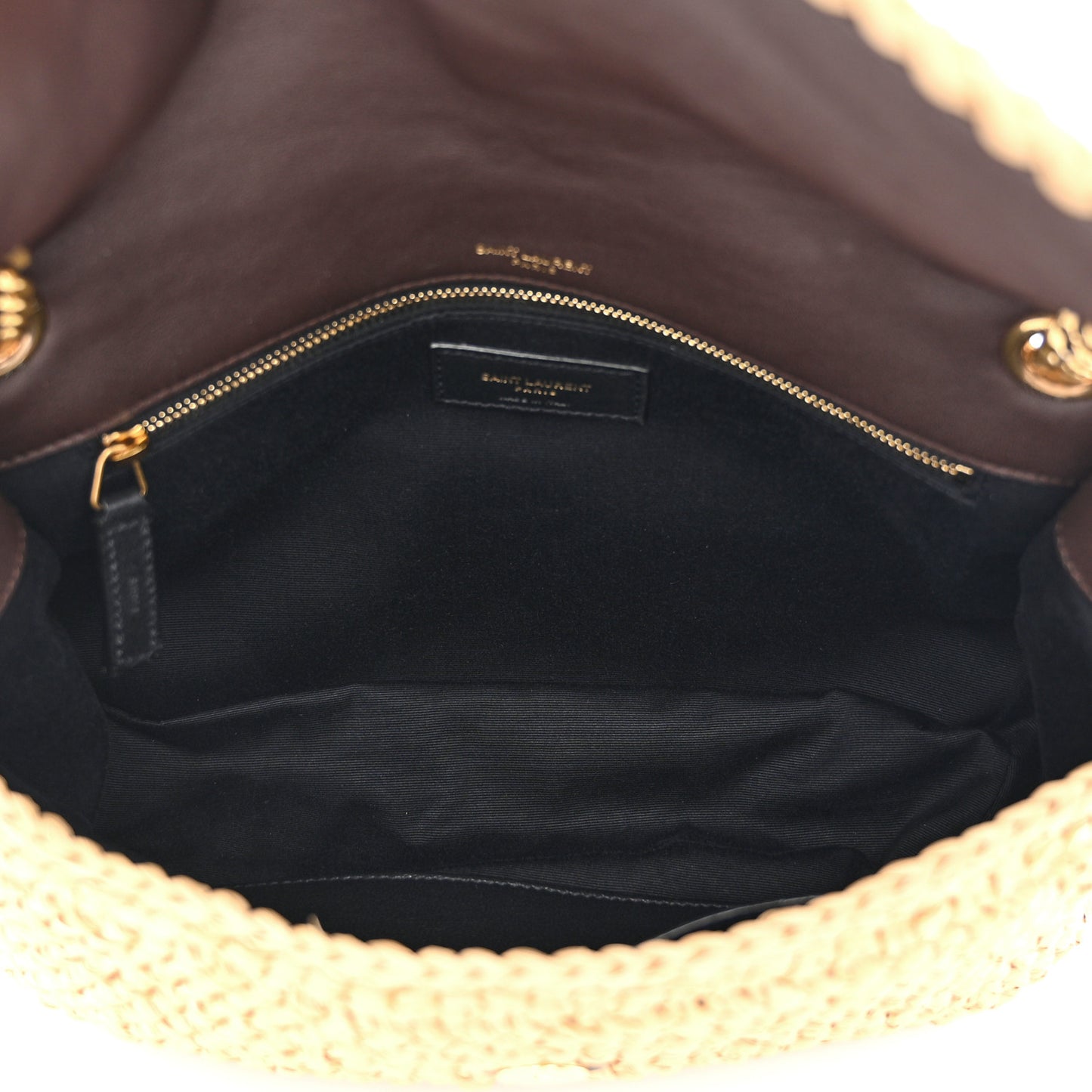 SAINT LAURENT Raffia Calfskin Monogram Medium Niki Chain Satchel Natural