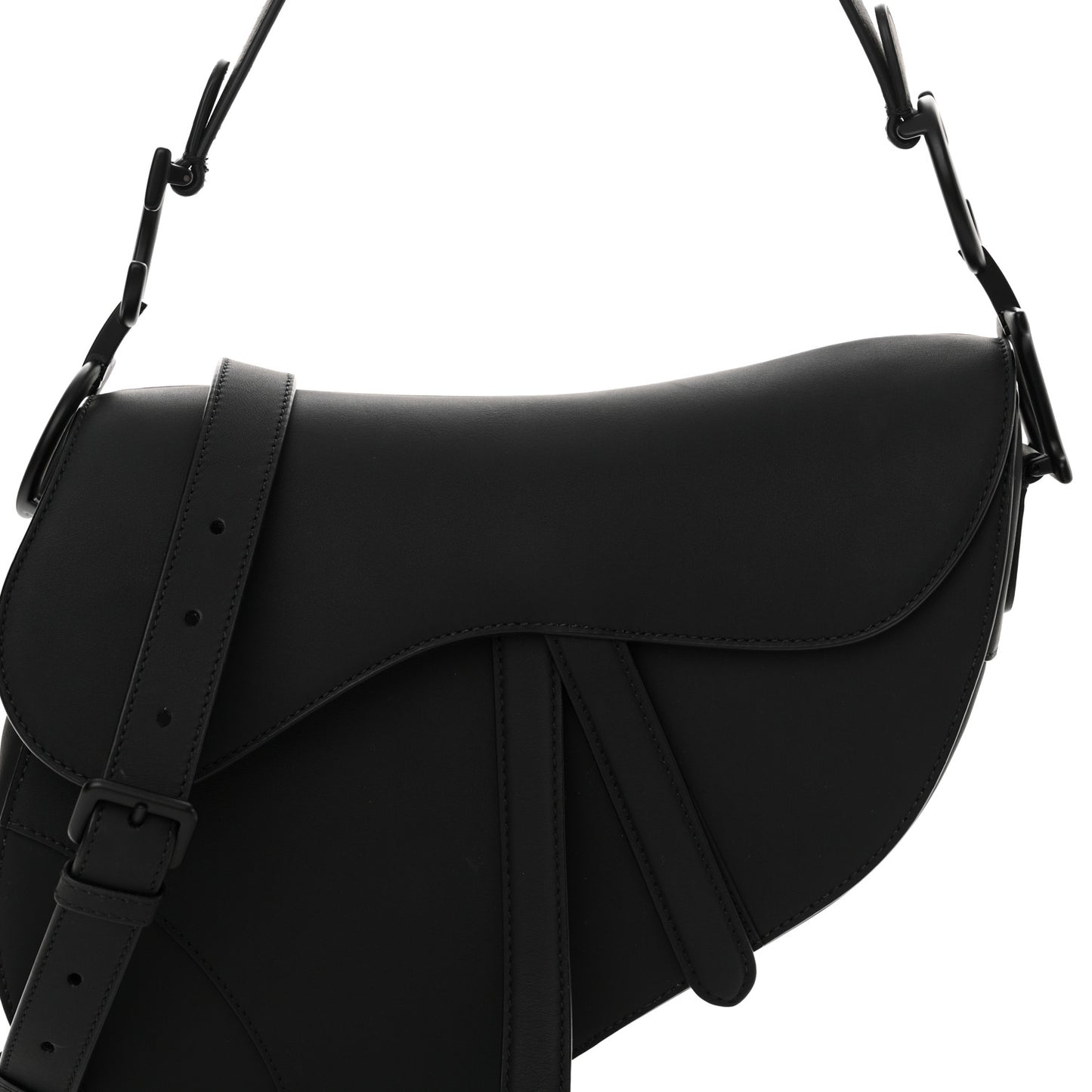 Ultra Matte Calfskin Saddle Bag With Strap Black Black