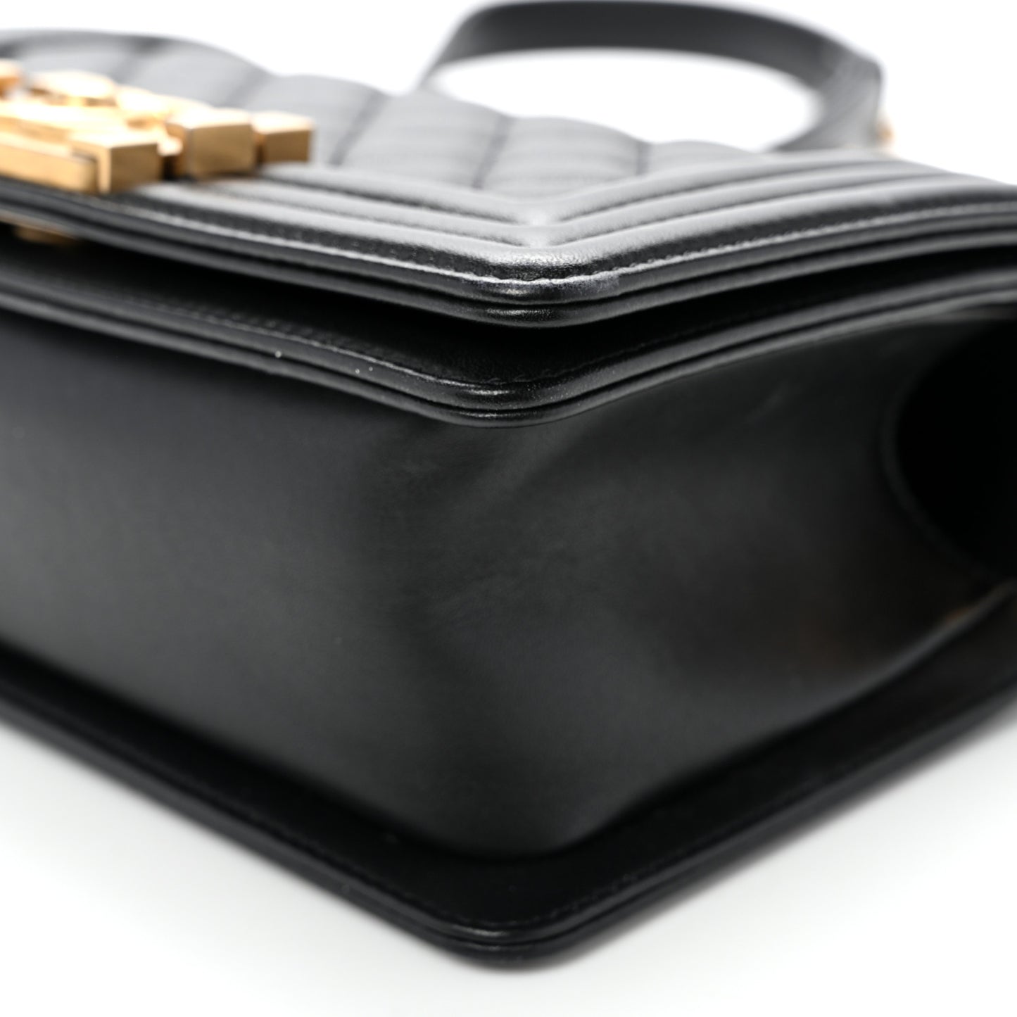 Calfskin Quilted Small Boy Flap Black