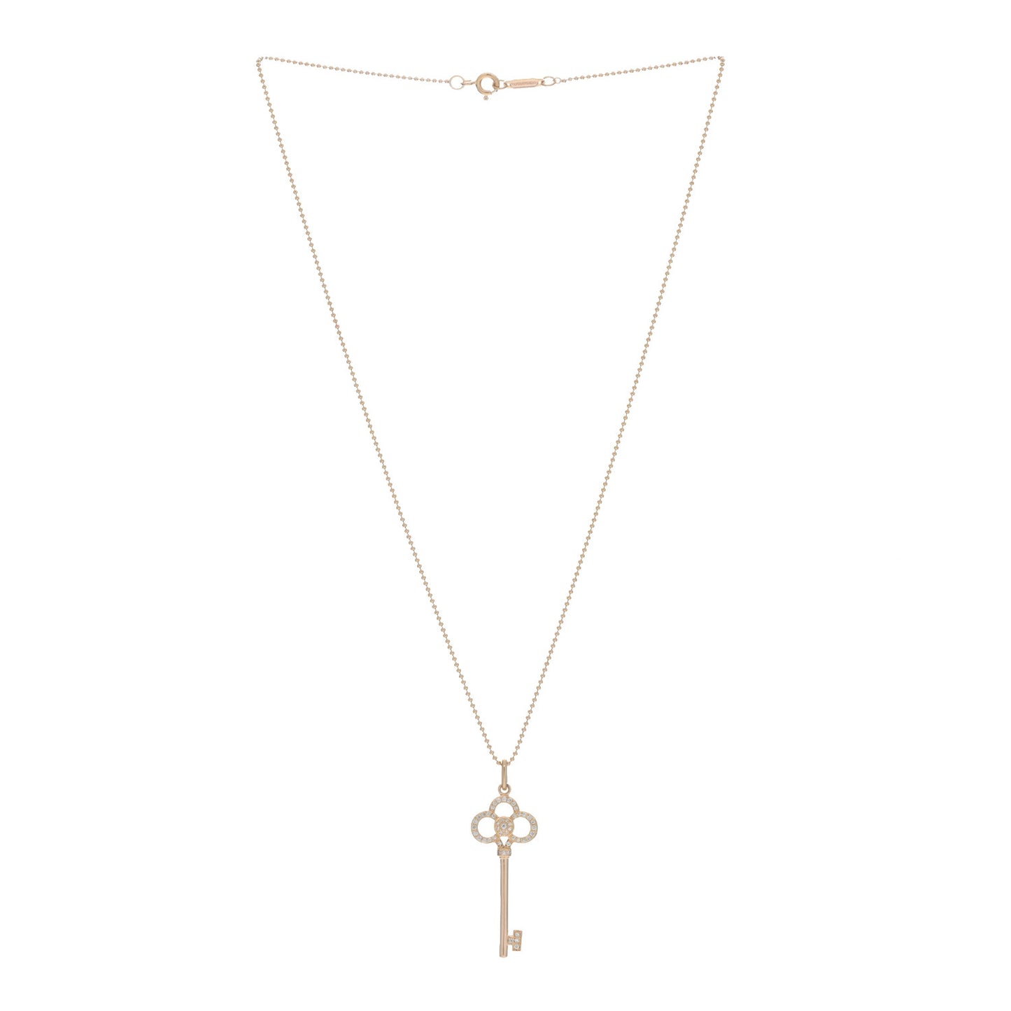 18K Rose Gold Diamond Crown Key Pendant Necklace