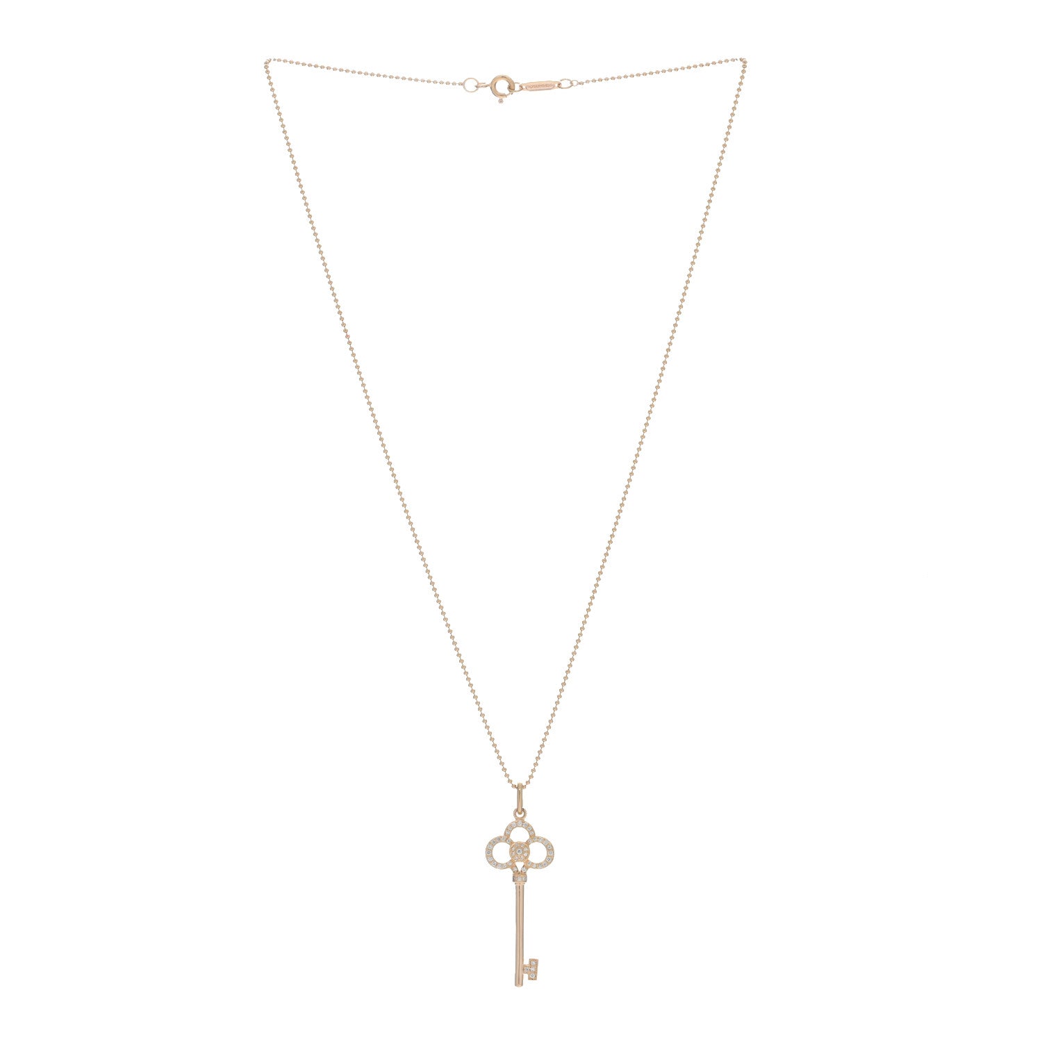 Tiffany 18K Rose Gold Diamond Crown Key Pendant Necklace 3 of 4