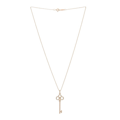 Tiffany 18K Rose Gold Diamond Crown Key Pendant Necklace 3 of 4