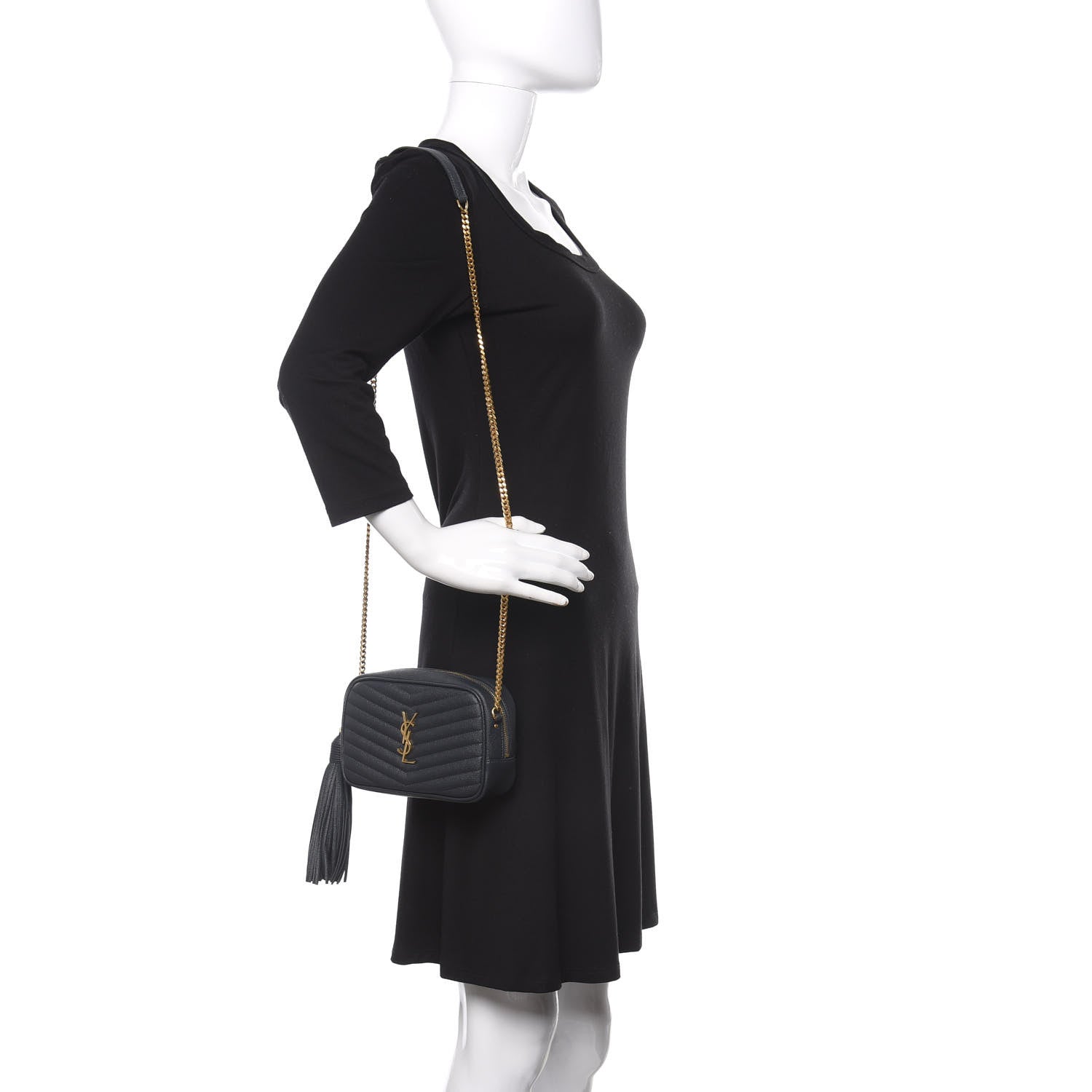 Saint Laurent Grain De Poudre Matelasse Monogram Mini Lou Camera Bag Dark Smog 2 of 11