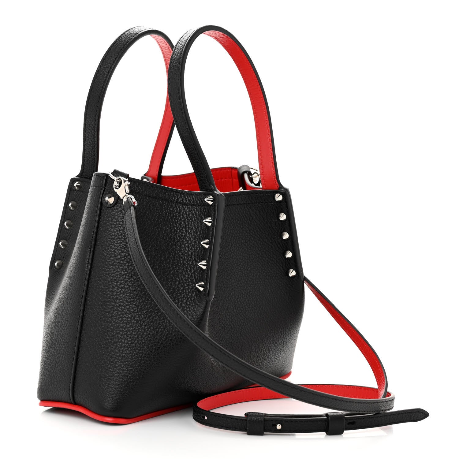 Christian Louboutin Calfskin Spiked Mini Cabarock Shopper Tote Black 3 of 8