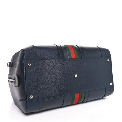 Gucci Textured Dollar Calfskin Web Large Savoy Duffle Bag Navy 4 of 9