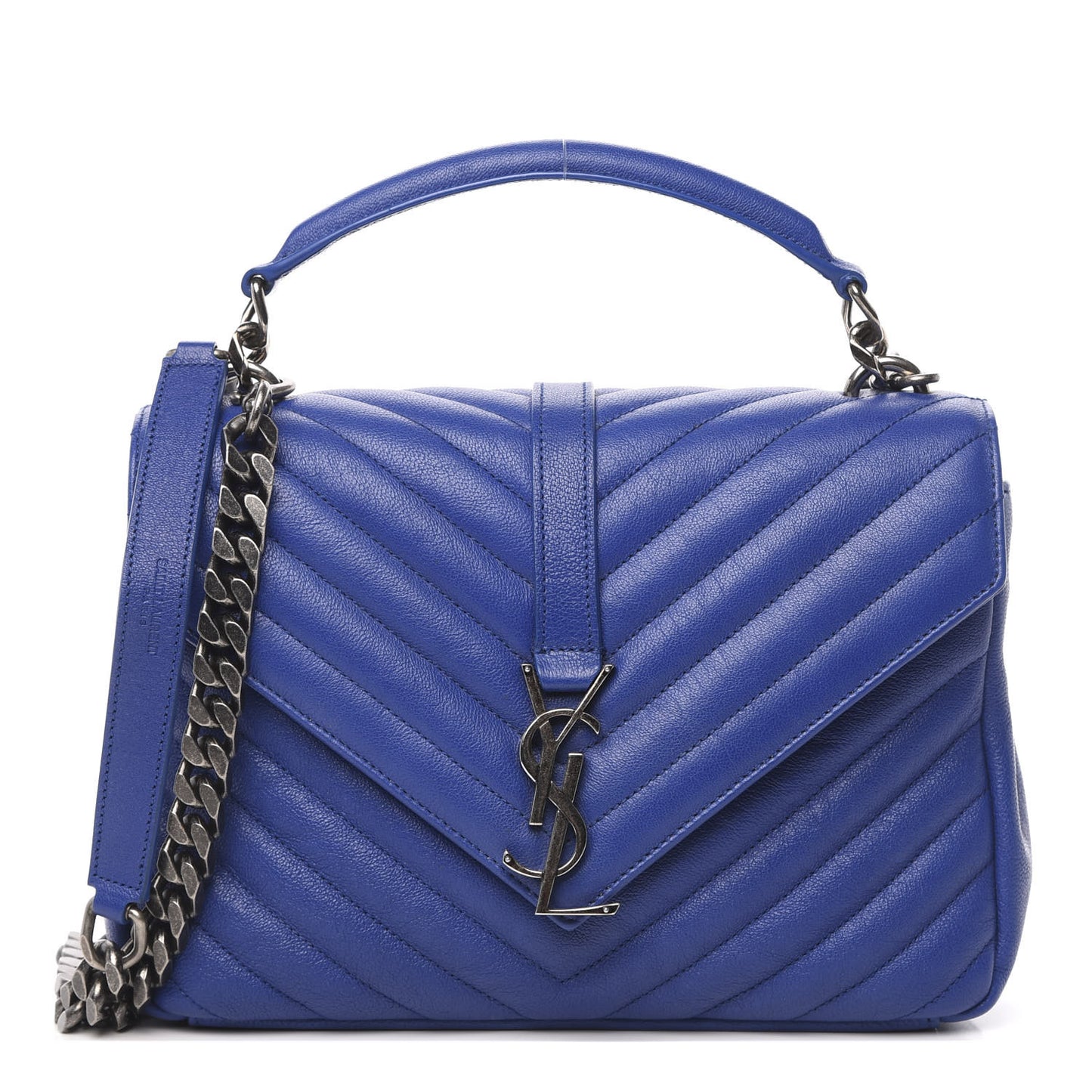 Sheepskin Matelasse Chevron Monogram Medium College Bag Royal Blue