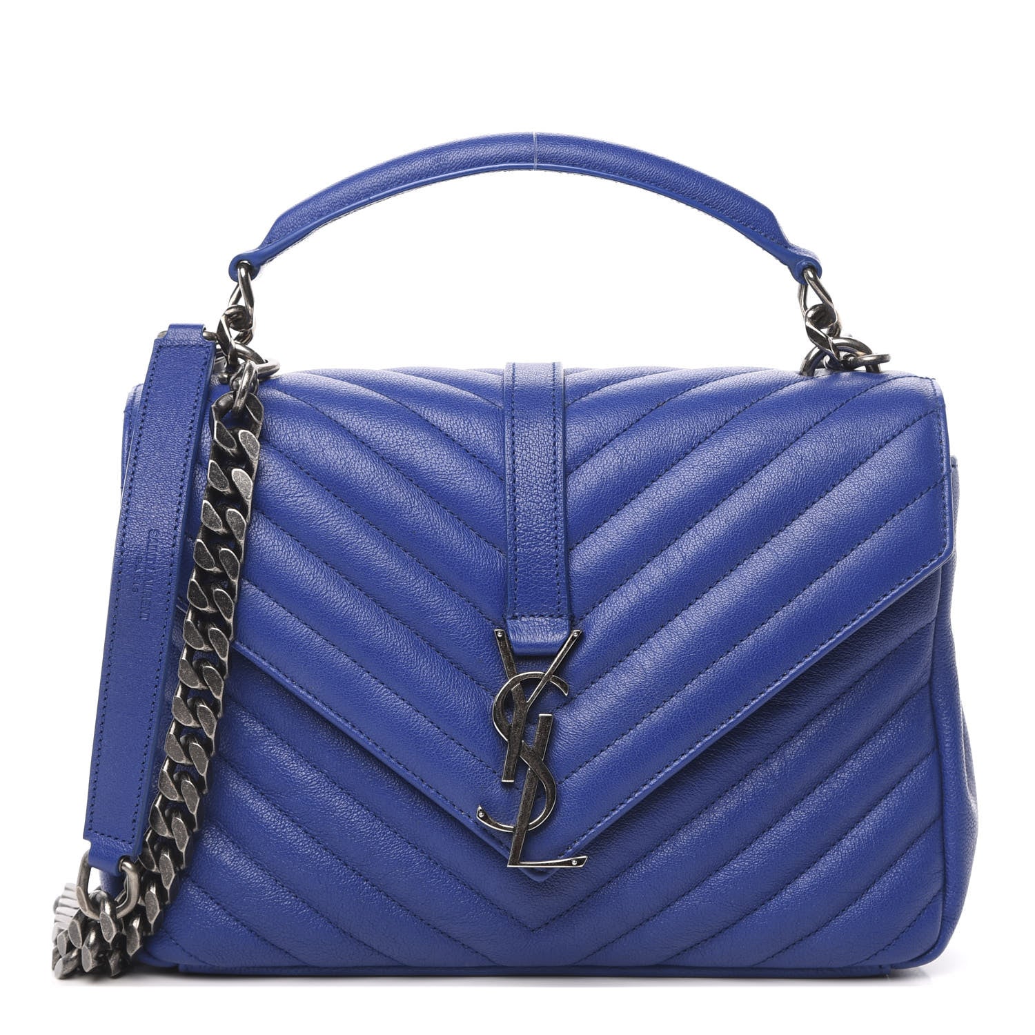 Saint Laurent Sheepskin Matelasse Chevron Monogram Medium College Bag Royal Blue 1 of 11