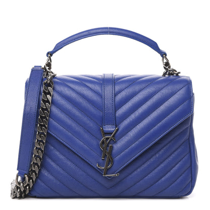 Saint Laurent Sheepskin Matelasse Chevron Monogram Medium College Bag Royal Blue 1 of 11