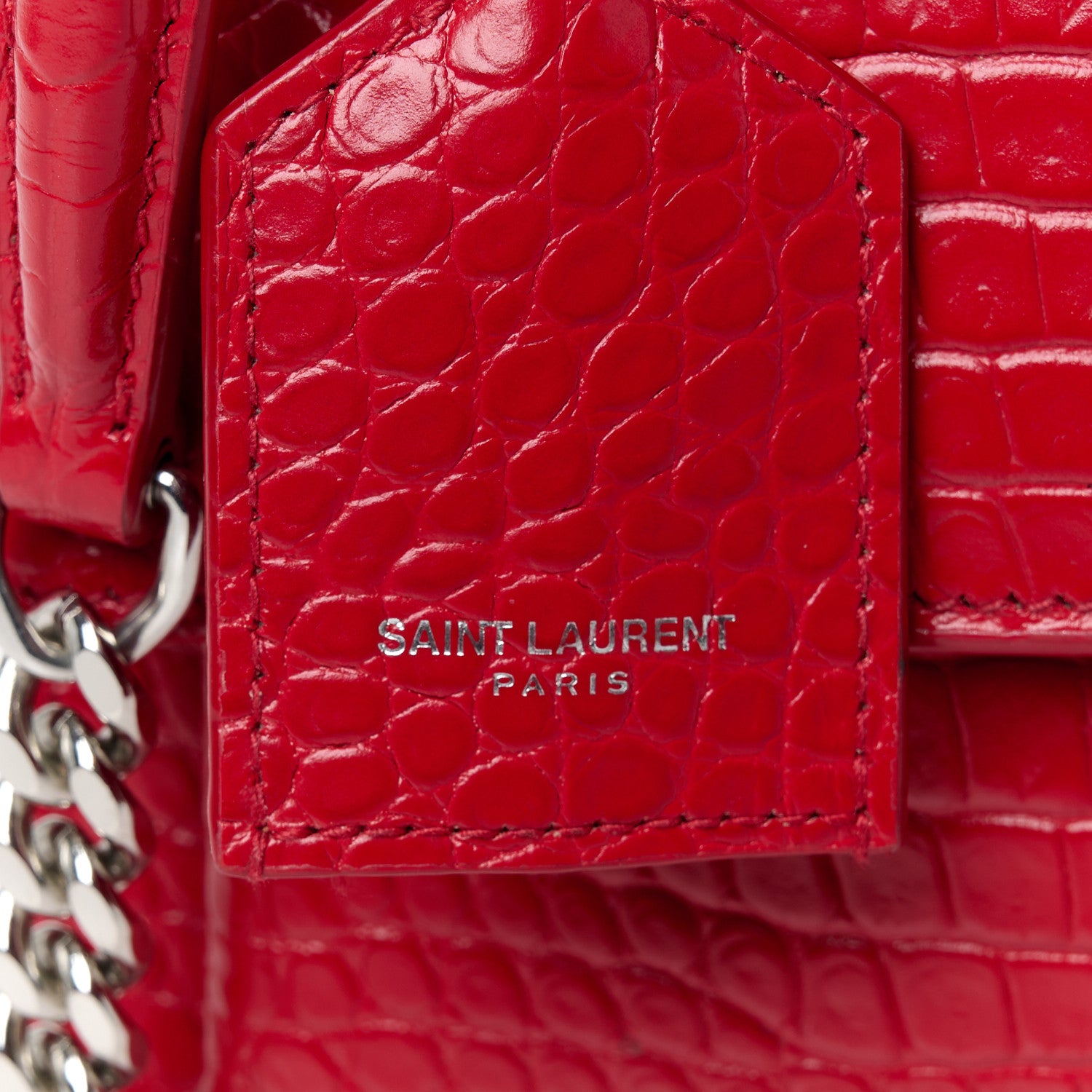 Saint Laurent Calfskin Crocodile Embossed Medium Monogram Sunset Rouge Eros 9 of 12