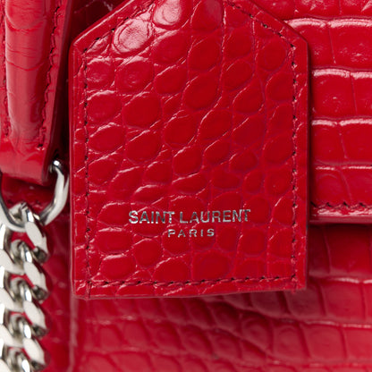 Saint Laurent Calfskin Crocodile Embossed Medium Monogram Sunset Rouge Eros 9 of 12