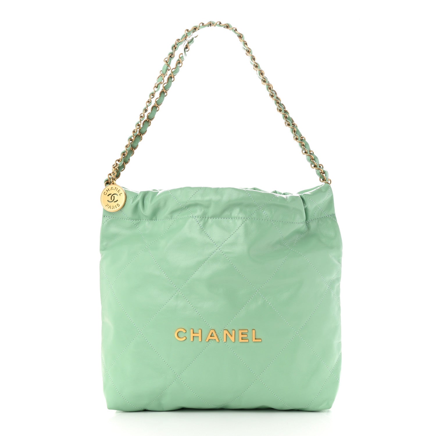 Chanel Shiny Calfskin Quilted Small Chanel 22 Light Green 3 of 11