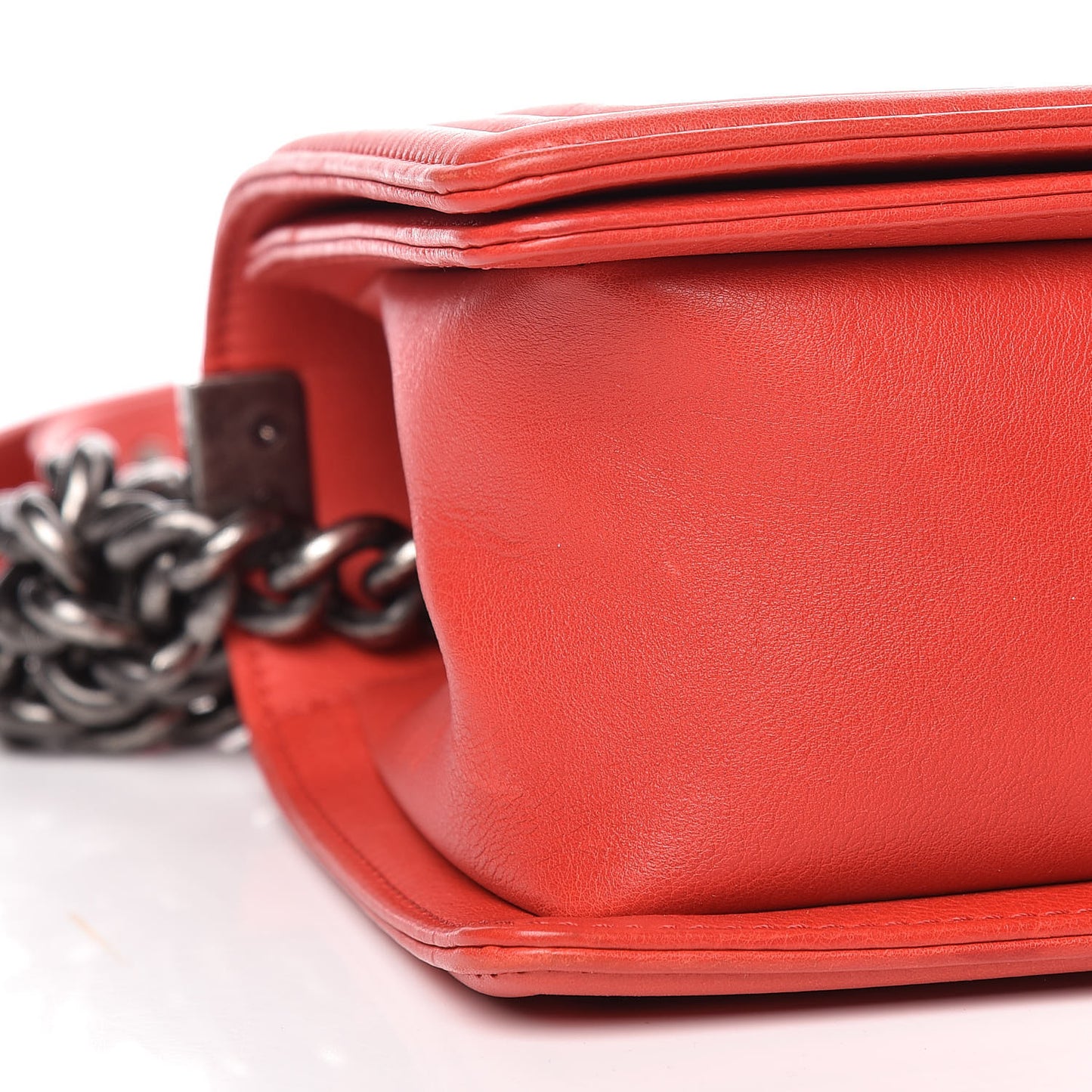 Calfskin Double Stitch Medium Boy Flap Red