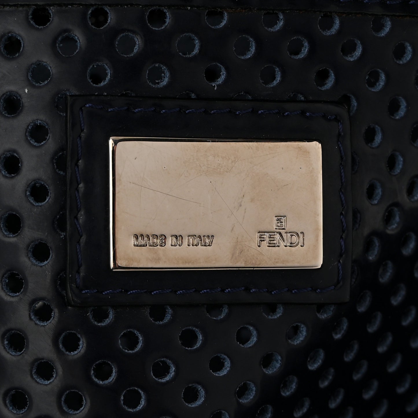 Patent Perforated Calfskin Bag De Jour Perforated Tote Navy
