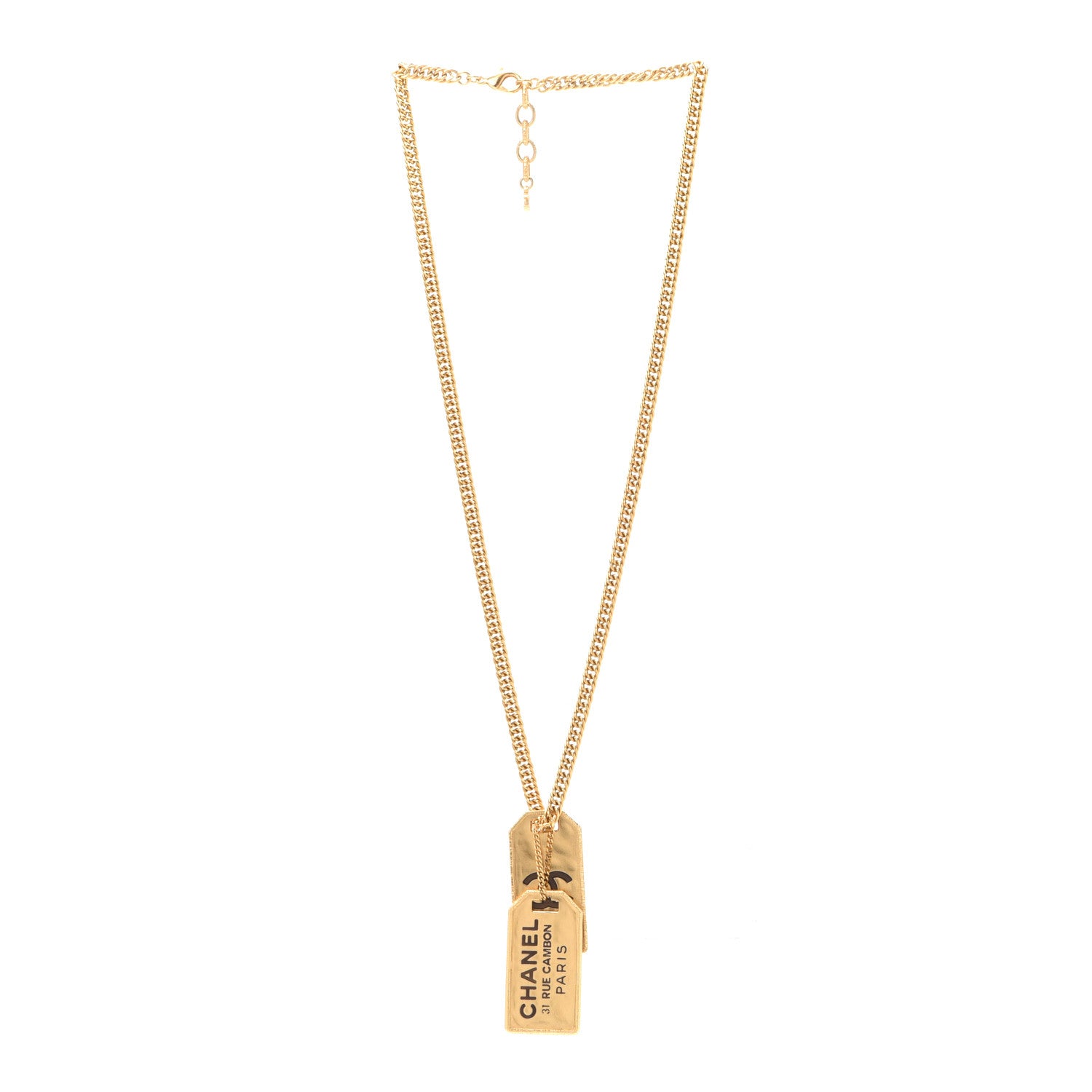 Chanel ID Dog Tag Charm Necklace Gold 3 of 7