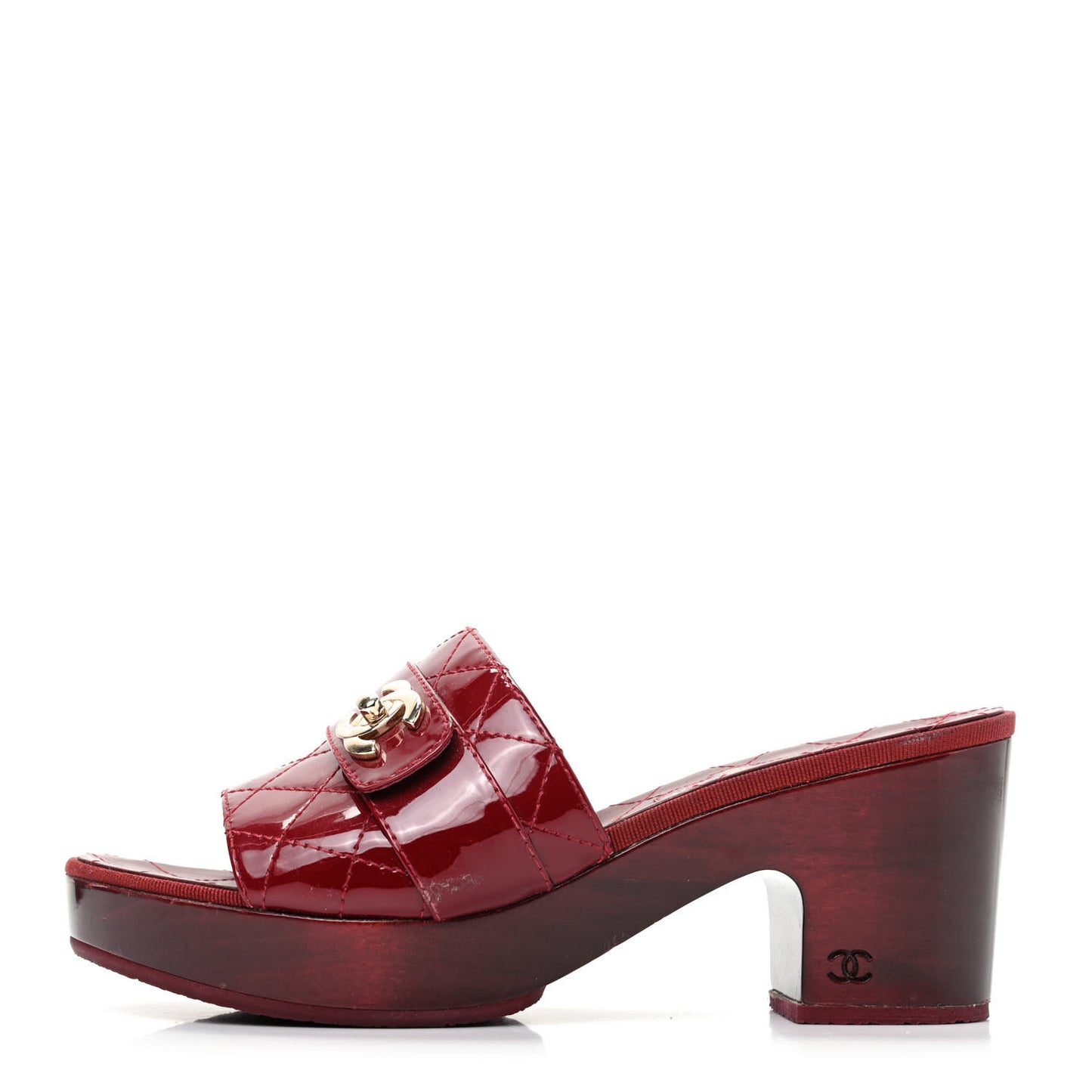 Patent Quilted Turn Lock CC Platform Mule 39.5 Rouge