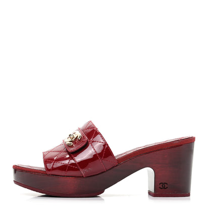 Chanel Patent Quilted Turn Lock CC Platform Mule 39.5 Rouge 1 of 9