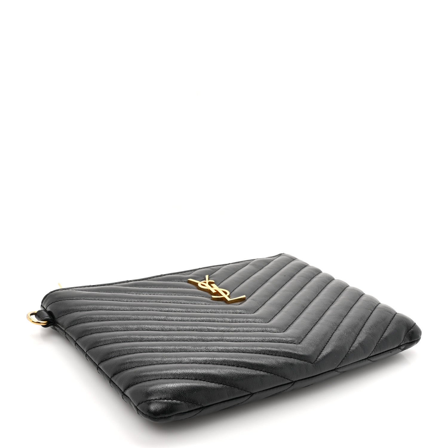 Saint Laurent Calfskin Matelasse Chevron Monogram A5 Wristlet Black 4 of 13