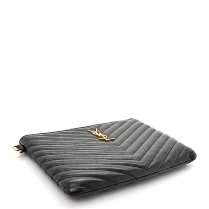 Saint Laurent Calfskin Matelasse Chevron Monogram A5 Wristlet Black 4 of 13