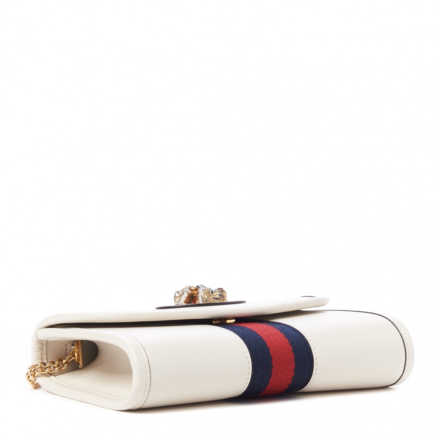 Gucci Textured Calfskin Web Mini Rajah Slim Flap Shoulder Bag Mystic White 4 of 10