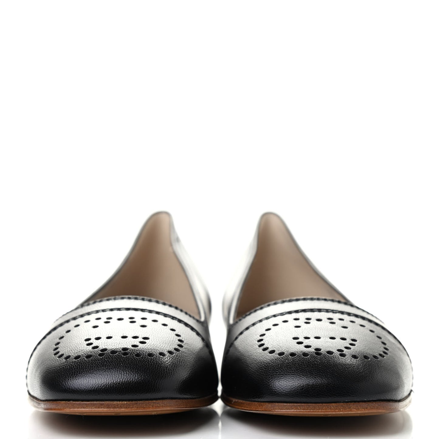 Goatskin Perforated Interlocking G Ballet Flats 37.5 Black