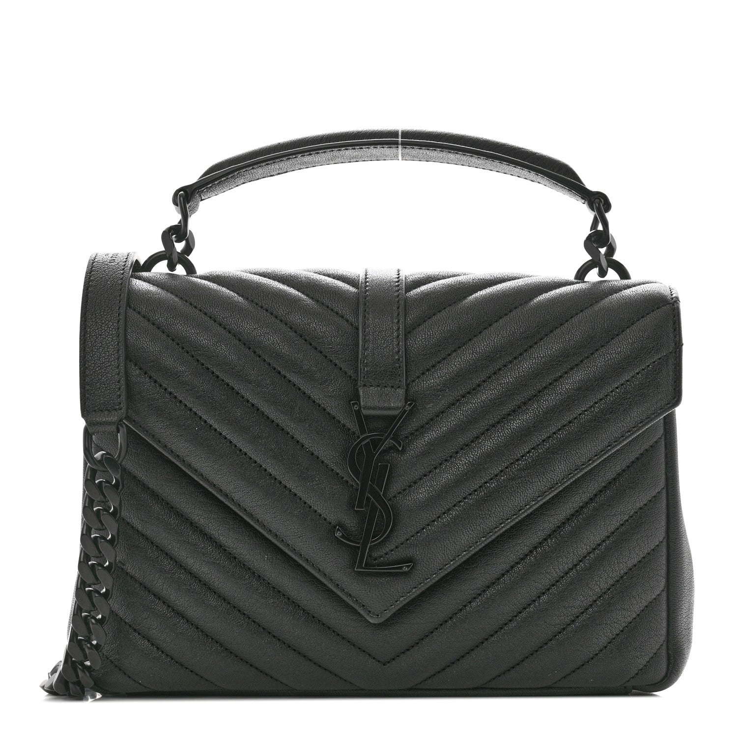 Saint Laurent Sheepskin Matelasse Chevron Monogram Monochrome Medium College Bag Black 1 of 11