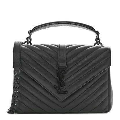 Saint Laurent Sheepskin Matelasse Chevron Monogram Monochrome Medium College Bag Black 1 of 11