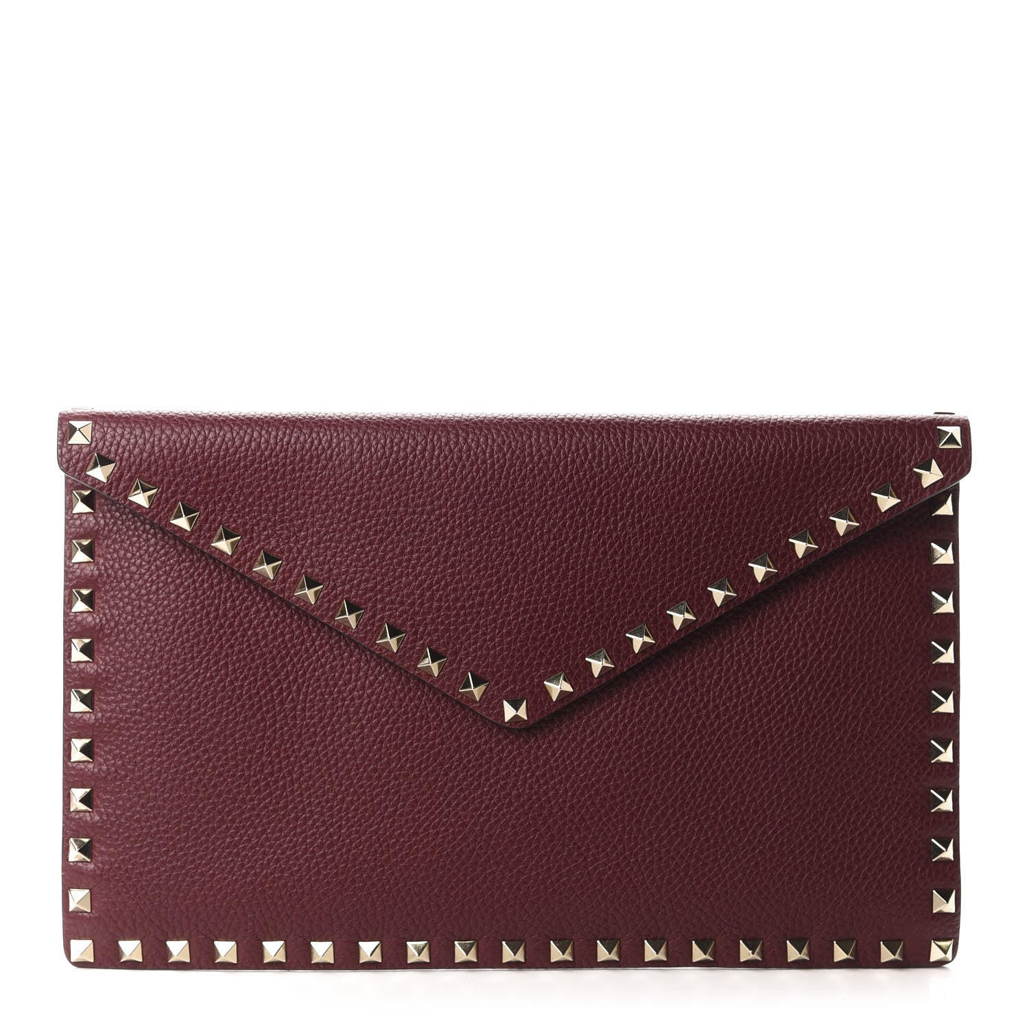 Valentino Garavani Pebbled Calfskin Large Rockstud Envelope Clutch Rubin 1 of 10