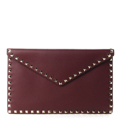 Valentino Garavani Pebbled Calfskin Large Rockstud Envelope Clutch Rubin 1 of 10