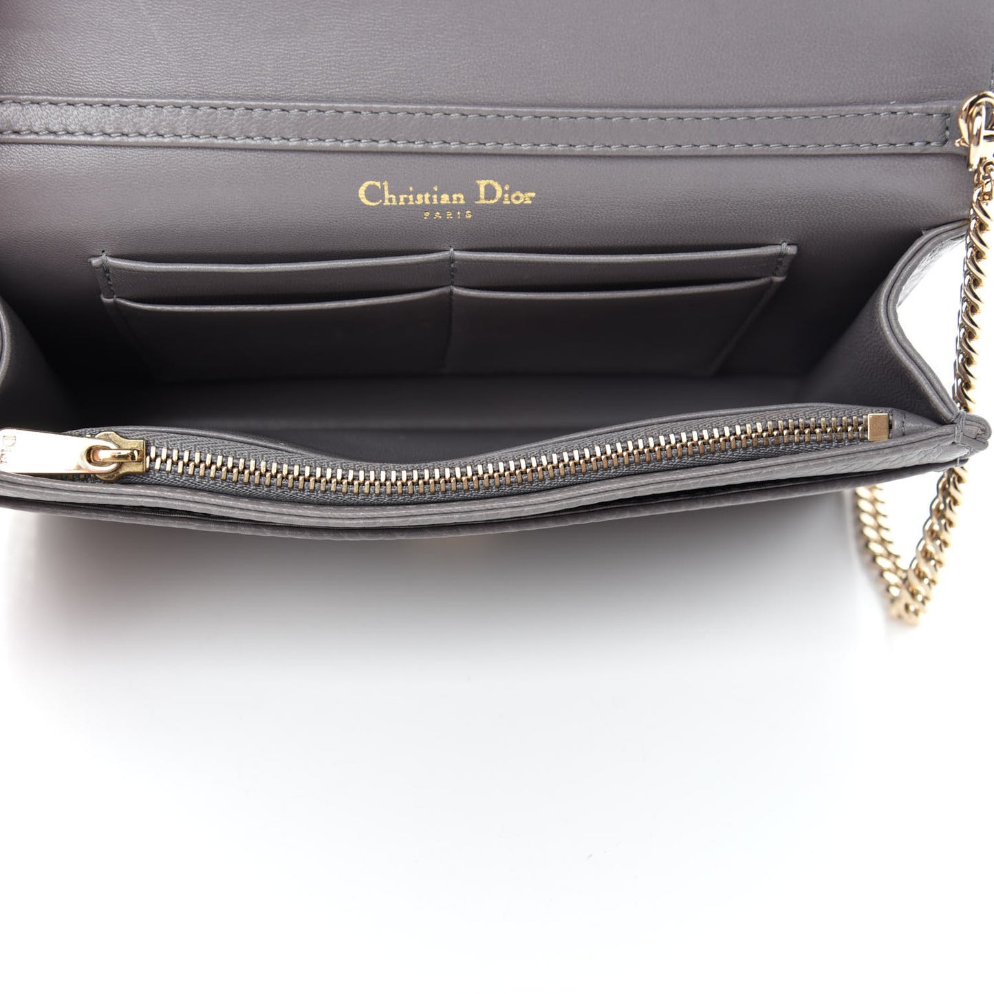 Grained Calfskin Diorama Wallet on Chain Pouch Gris